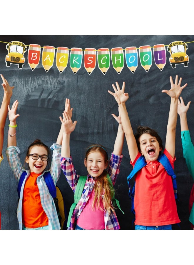 Mordely Back To School Banner, Creative Pencil Banner First Day Of School Banner Welcome Back To School Banner for Classroom Teacher Office School Activities - Image 1